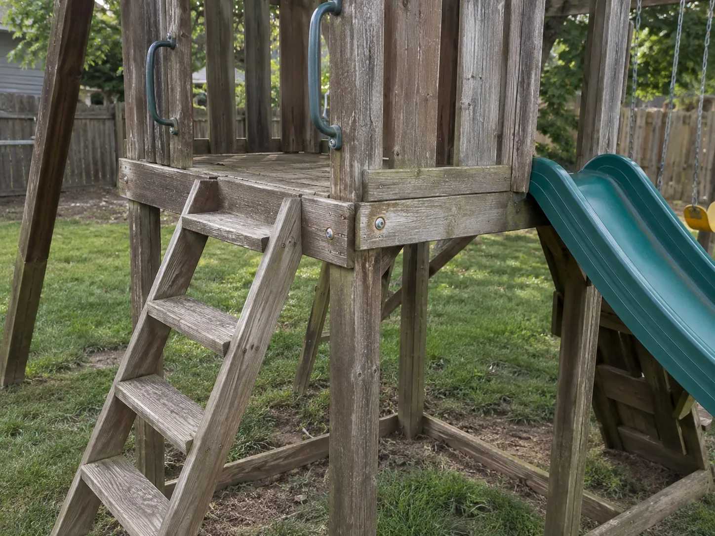 Illustrative view of wooden playset removal structure details